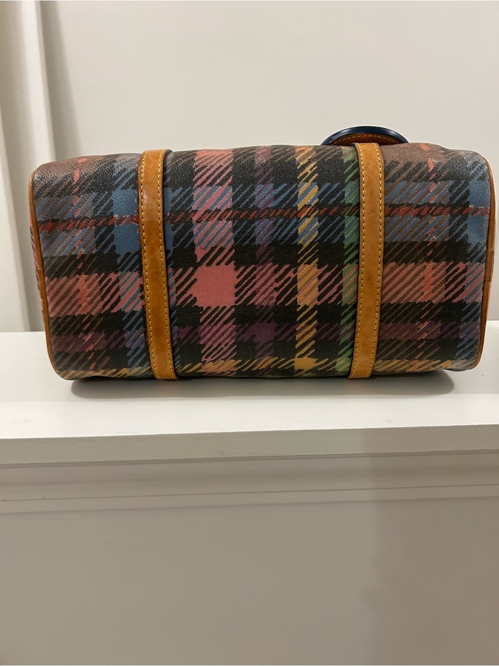 Dooney & Bourke Multicolor Plaid Leather Satchel with Pink Heart Charm #Vintage - Picture 4 of 5